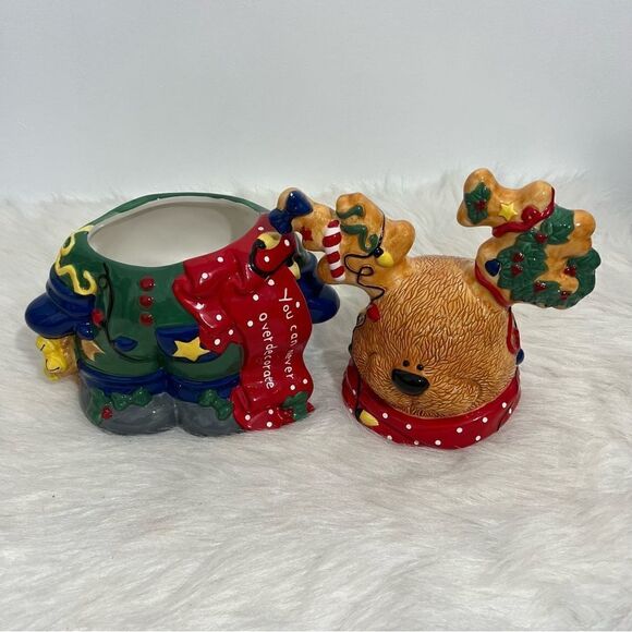 Vintage Lefton "You Can Never Overdecorate" Reindeer Cookie Jar - Picture 8 of 10